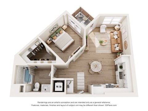 Floor plan for 1 bed, 1 bath, 699 sqft